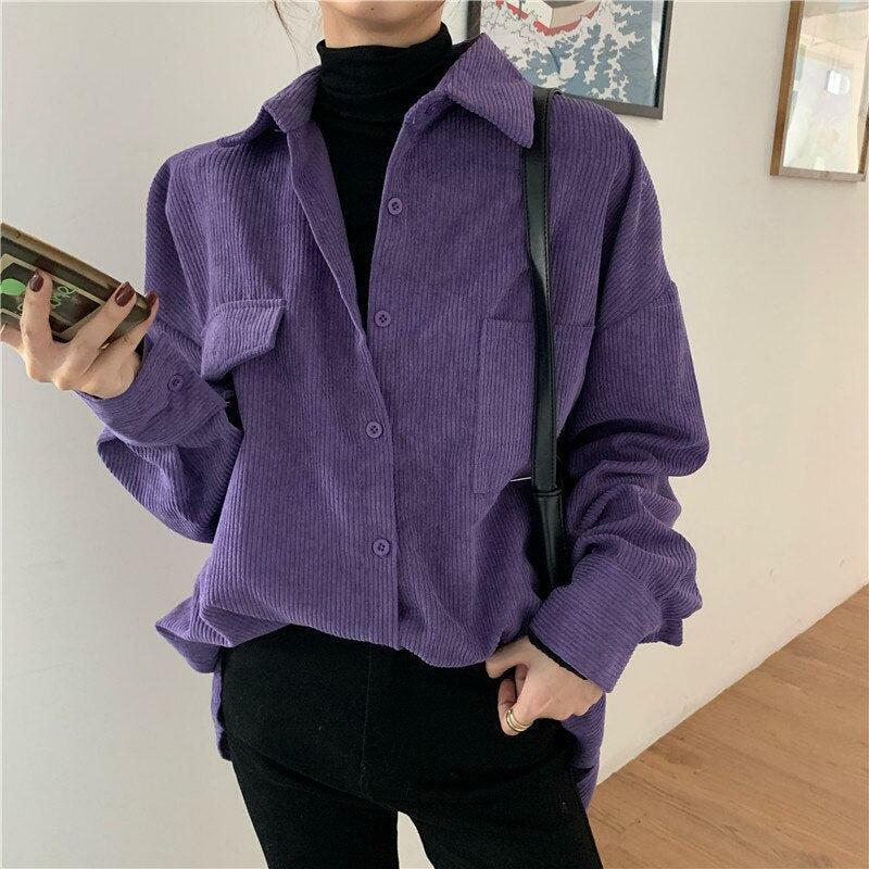 Y2K Fashion Oversized Purple Corduroy Shirt - Grunge & Coquette Style