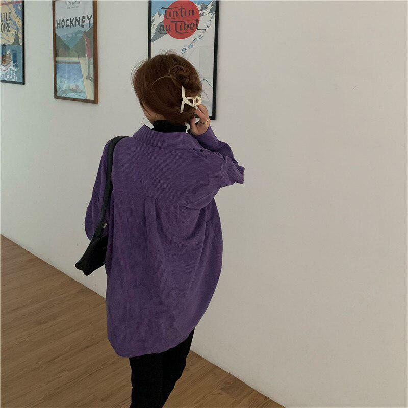 Y2K Fashion Oversized Purple Corduroy Shirt - Grunge & Coquette Style