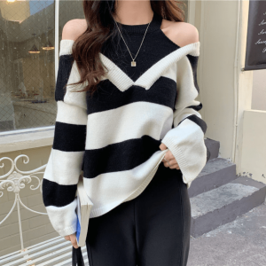 Y2K Fashion Oversized Stripe Sweater - Grunge Aesthetic Coquette Style