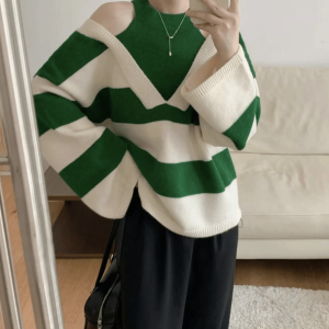 Y2K Fashion Oversized Stripe Sweater - Grunge Aesthetic Coquette Style