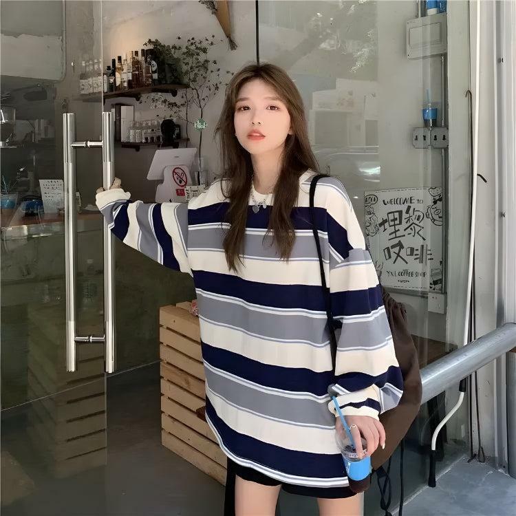 Y2K Fashion Oversized Striped Sweater - Grunge & Coquette Aesthetic