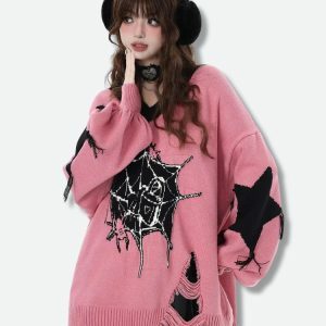 Y2K Fashion Oversized Sweater - Dark Coquette Aesthetic & Grunge Style