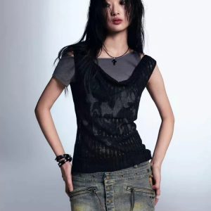 Y2K Fashion Oversized Sweater: Dark Coquette & Grunge Aesthetic Top