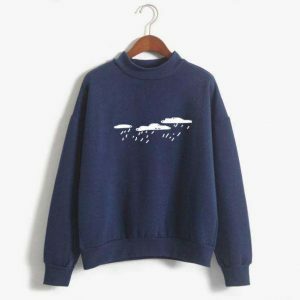 Y2K Fashion Oversized Sweater with Cloud Print - Cute Coquette Style