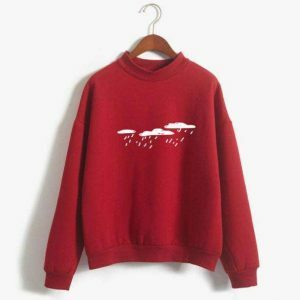 Y2K Fashion Oversized Sweater with Cloud Print - Cute Coquette Style