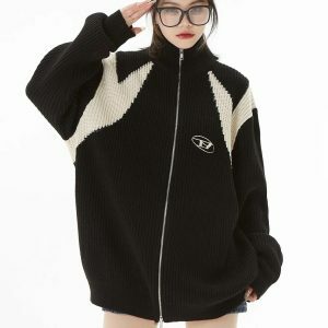 Y2K Fashion Oversized Turtleneck Zip-Up Cardigan - Coquette & Grunge Style