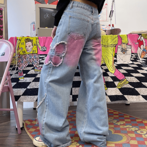 Y2K Fashion Pastel Butterfly Wide Leg Jeans for Coquette and Grunge Styles