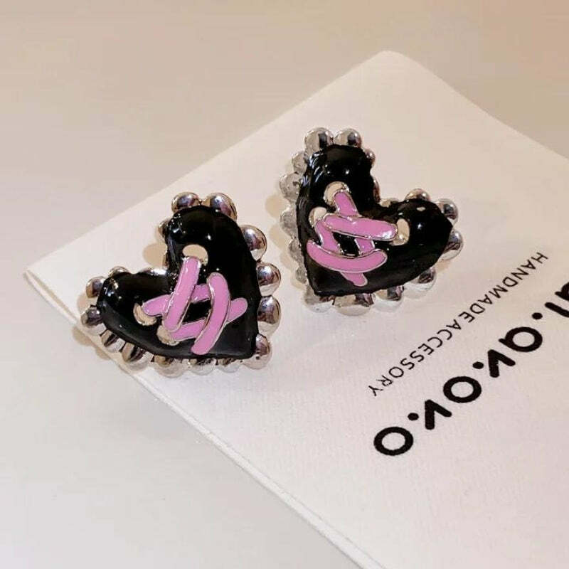 Y2K Fashion Pastel Goth Heart Earrings - Emo, Grunge, Coquette Aesthetic