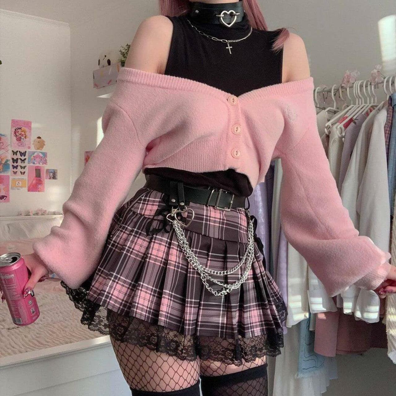 Y2K Fashion Pastel Goth Pleated Mini Skirt - Grunge & Coquette Aesthetic