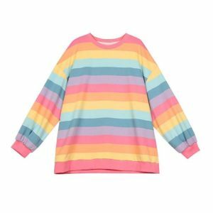 Y2K Fashion Pastel Rainbow Oversized Sweatshirt - Coquette & Grunge Style