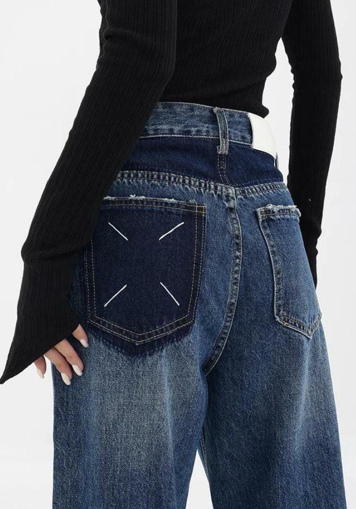 Y2K Fashion Patch Pocket Straight Leg Denim Jeans for Grunge & Coquette Style