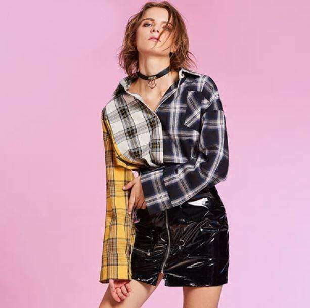 Y2K Fashion Patchwork Shirt - Grunge Aesthetic & Coquette Style Top