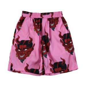 Y2K Fashion Pink Demon Shorts - Grunge Aesthetic Coquette Style Bottoms