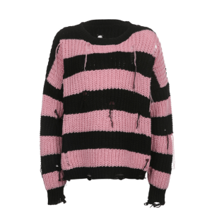 Y2K Fashion Pink Distress Oversized Emo Sweater for Grunge Aesthetic