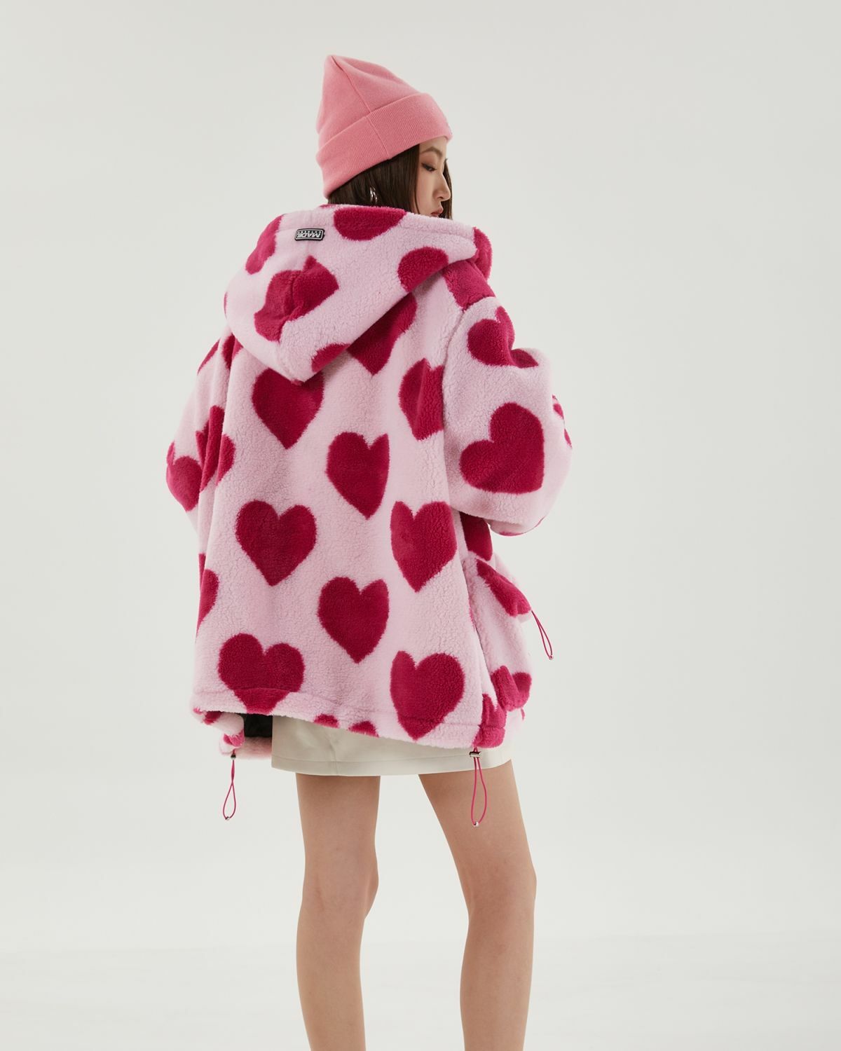 Y2K Fashion Pink Heart Pattern Oversized Hoodie for Coquette Aesthetic