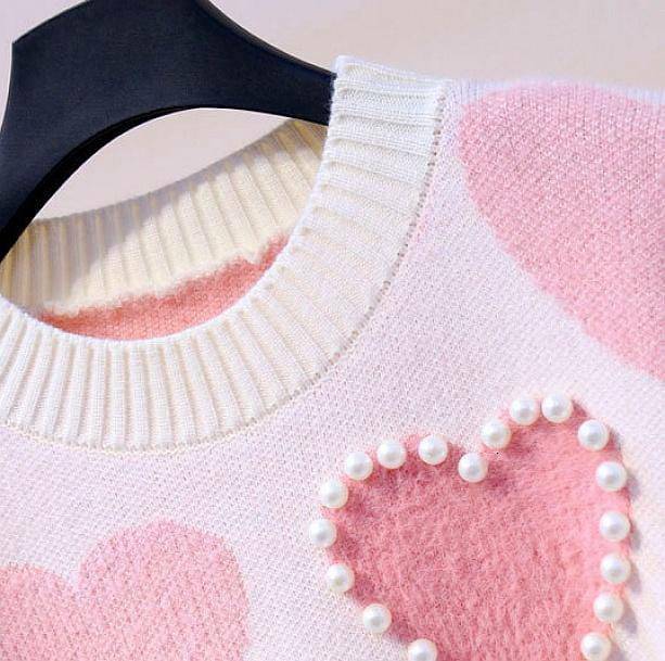 Y2K Fashion Pink Hearts Oversized Sweater - Coquette & Grunge Aesthetic