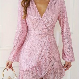 Y2K Fashion Pink Sequin Dress - Coquette Aesthetic & Grunge Style