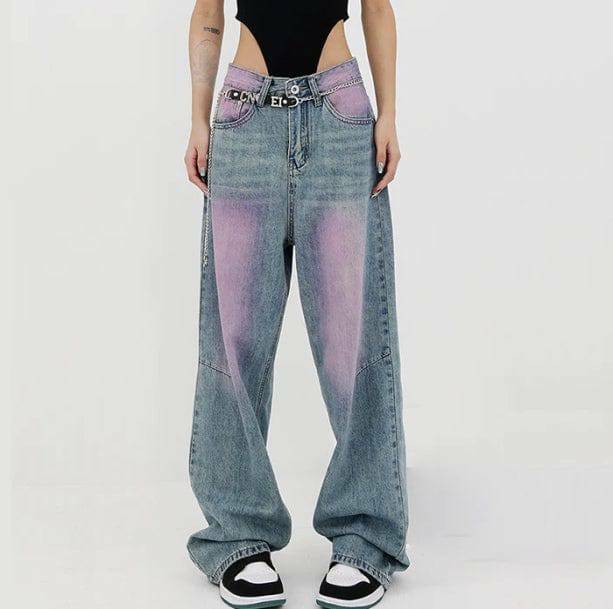 Y2K Fashion Pink Tint Baggy Jeans - Grunge Aesthetic & Coquette Style