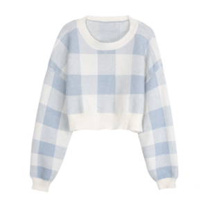 Y2K Fashion Plaid Preppy Cropped Sweater - Coquette Aesthetic Style