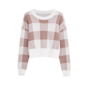 Y2K Fashion Plaid Preppy Cropped Sweater - Coquette Aesthetic Style