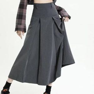 Y2K Fashion Pleated A-Line Midi Skirt - Coquette & Grunge Aesthetic