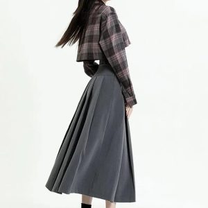 Y2K Fashion Pleated A-Line Midi Skirt - Coquette & Grunge Aesthetic