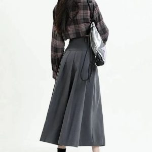 Y2K Fashion Pleated A-Line Midi Skirt - Coquette & Grunge Aesthetic