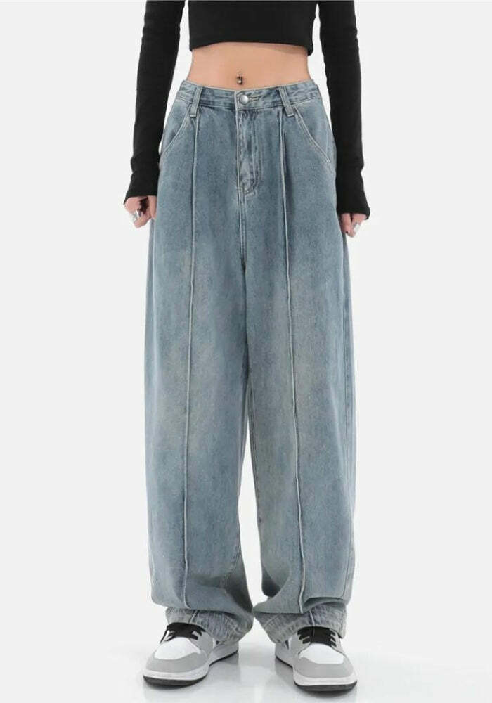 Y2K Fashion Pleated Baggy Jeans for Grunge, Emo, and Coquette Styles