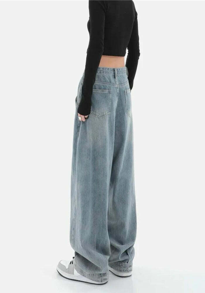 Y2K Fashion Pleated Baggy Jeans for Grunge, Emo, and Coquette Styles