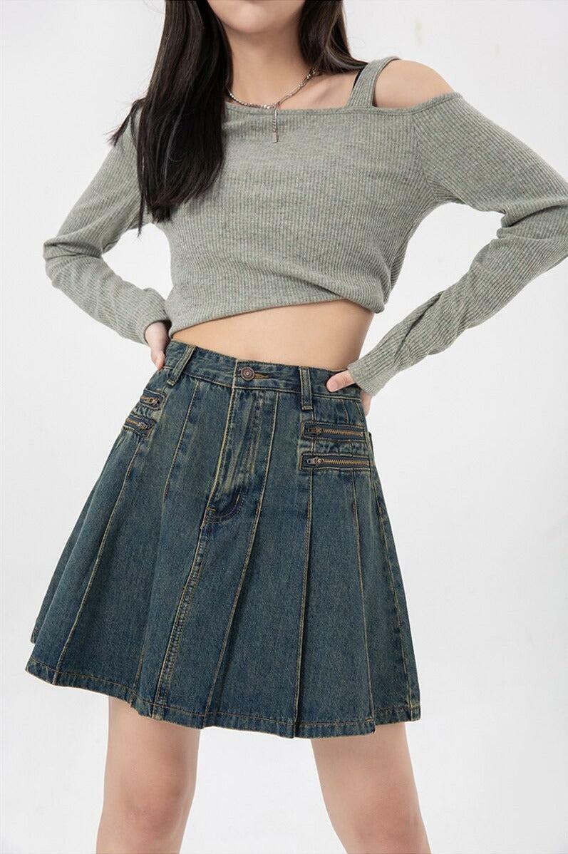 Y2K Fashion Pleated Denim Mini Skirt - Grunge Aesthetic & Coquette Style