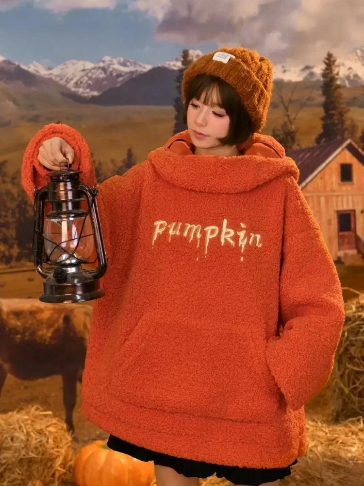 Y2K Fashion Pumpkin Hoodie - Oversized Sweater for Coquette & Grunge Aesthetic