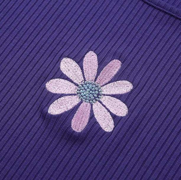 Y2K Fashion Purple Daisy Crop Top - Coquette Aesthetic & Grunge Style