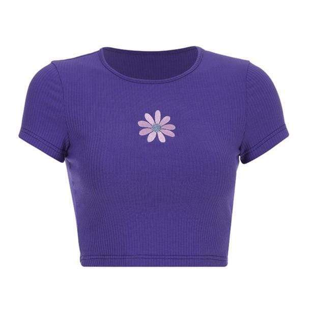 Y2K Fashion Purple Daisy Crop Top - Coquette Aesthetic & Grunge Style