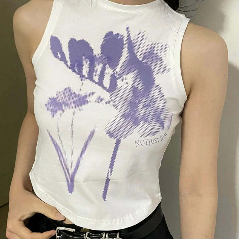 Y2K Fashion Purple Flowers Tank Top - Coquette Aesthetic & Grunge Style