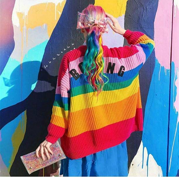 Y2K Fashion Rainbow Cardigan: Coquette Aesthetic Oversized Sweater