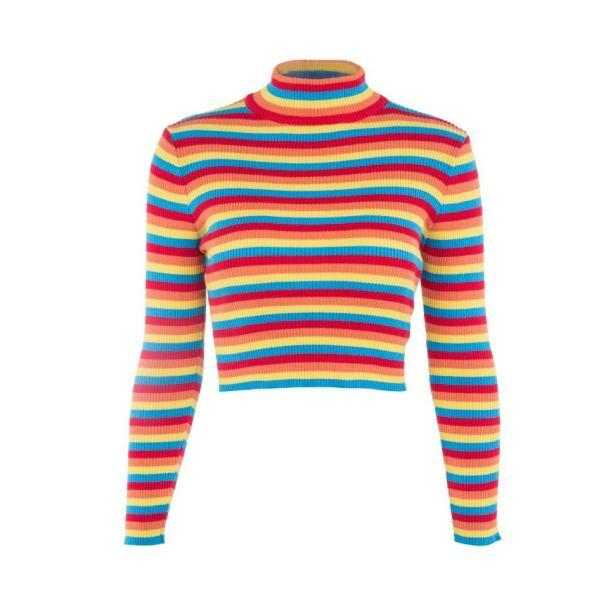 Y2K Fashion Rainbow Turtleneck Sweater - Cute Coquette & Grunge Style