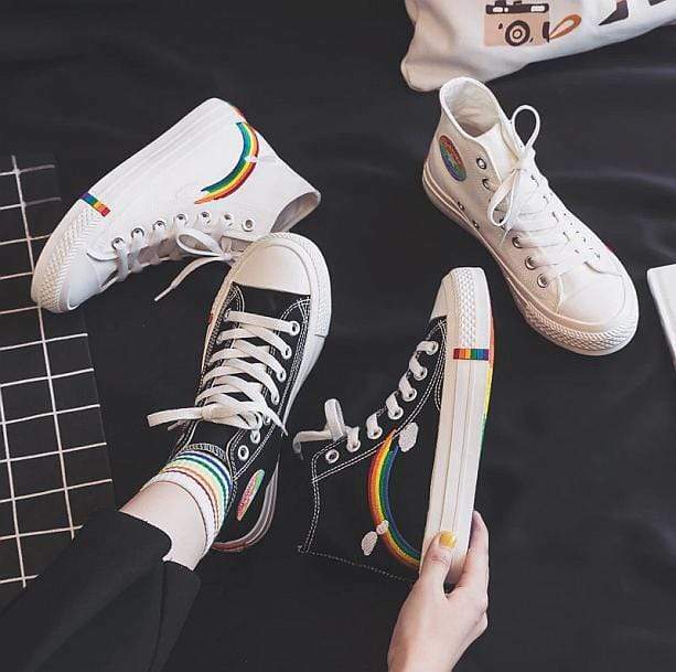 Y2K Fashion Rainbow Vibes Sneakers - Cute Aesthetic Shoes for Every Outfit