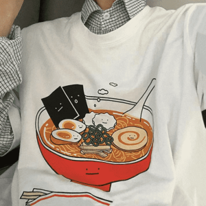 Y2K Fashion Ramen Noodles T-Shirt - Cute Oversized Graphic Tee