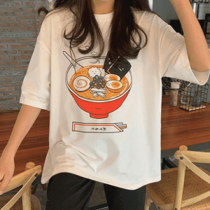 Y2K Fashion Ramen Noodles T-Shirt - Cute Oversized Graphic Tee