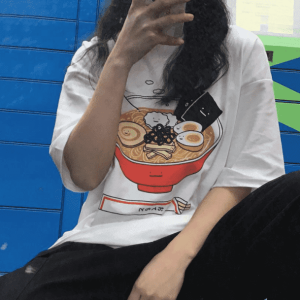 Y2K Fashion Ramen Noodles T-Shirt - Cute Oversized Graphic Tee