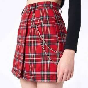 Y2K Fashion Red Checkered Skirt - Grunge Aesthetic Coquette Style