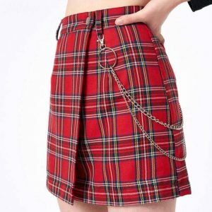 Y2K Fashion Red Checkered Skirt - Grunge Aesthetic Coquette Style