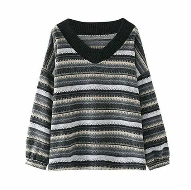 Y2K Fashion Retro Striped Oversized Sweater - Grunge & Coquette Style