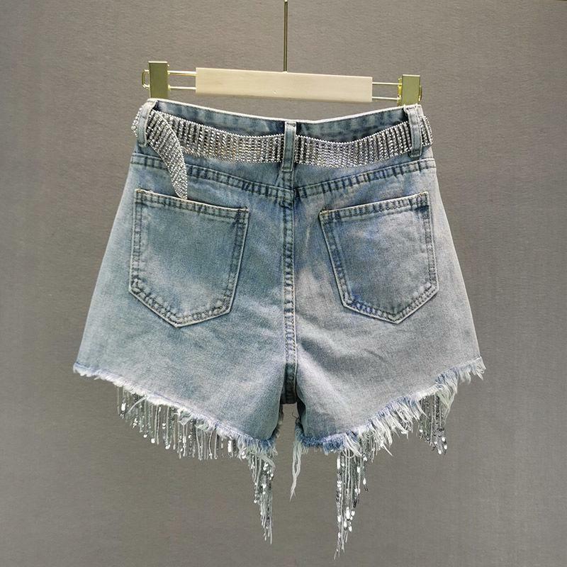 Y2K Fashion Rhinestone Fringe Denim Shorts - Grunge & Coquette Style