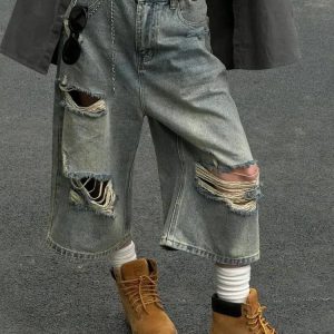 Y2K Fashion Ripped Jean Shorts - Grunge Aesthetic & Coquette Style