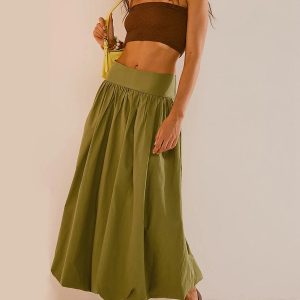 Y2K Fashion Ruched Bubble Hem Midi Skirt - Coquette & Grunge Aesthetic