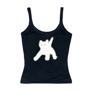 Y2K Fashion Sad Kitty Crop Top - Emo Aesthetic, Grunge Style, Cute Shirt