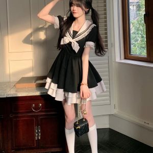 Y2K Fashion Sailor Collar Mini Dress - Coquette Aesthetic & Grunge Style