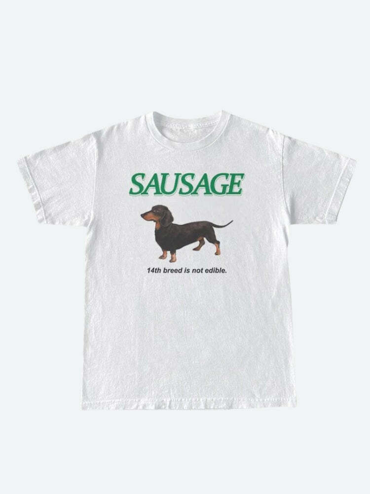 Y2K Fashion Sausage Dog Tee - Cute Oversized Graphic Shirt for Emo & Coquette Styles