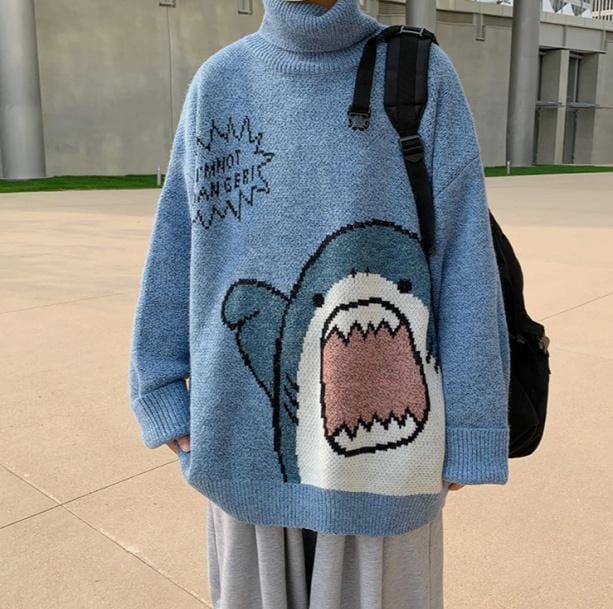 Y2K Fashion Shark Jaws Oversized Sweater - Grunge & Coquette Aesthetic